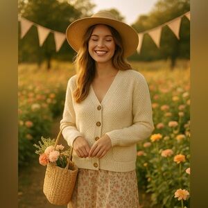 Lemon Yellow Cardigan Cottagecore Cozycore Knit Textured Appleseed’s Spring Fall